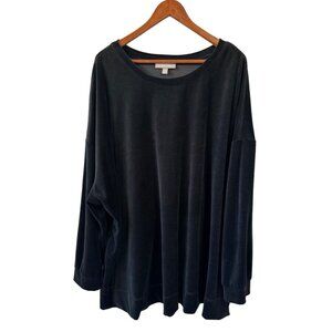 Woman Within 4X Top Sweatshirt Black Velour Scoop Neck Pullover Long Sleeve